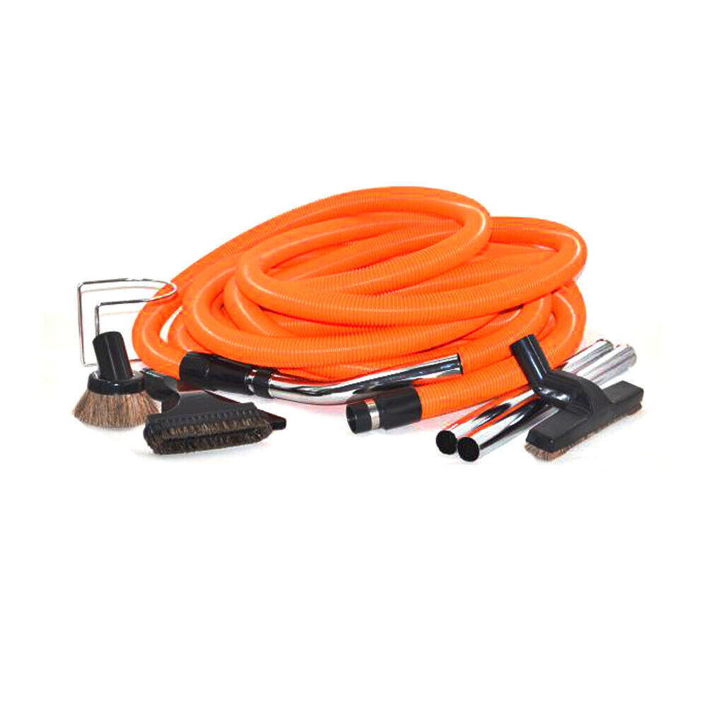 CENTRAL VACUUM ATTACHMENT KIT, Central Vac Vacuum 50ft Orange Hose, 1 1/4 Fitall Tools Garage Kit # 06-4994-95