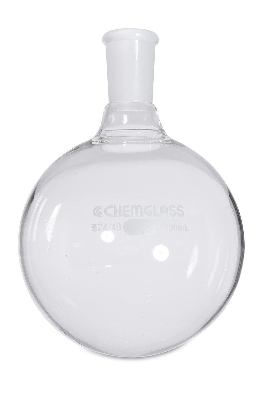 Chemglass, Flask, Round Bottom, 1000mlL, 24/40, Heavy Wall, Single Neck